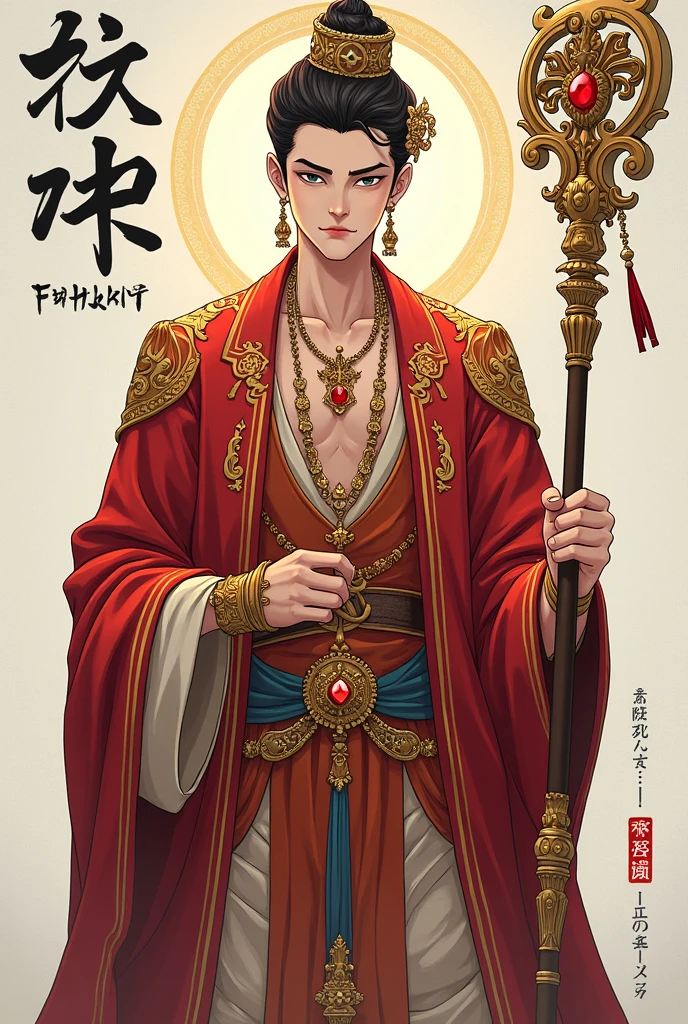 'Rebel Buddh', cover sayimg Rebel Buddha, Text saying " Rebel Buddha", Title saying "Rebel Buddha", Buddha,teenage adult, majestic, luxurious clothing, rebellious, cheeky, smart, staff, anime, novel cover