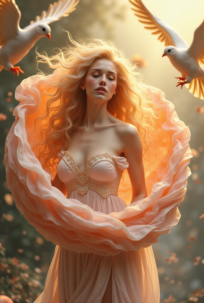 Goddess Aphrodite in a golden and pink shell with doves flying around her written Aphrodite&#39;s Refuge Sexshop