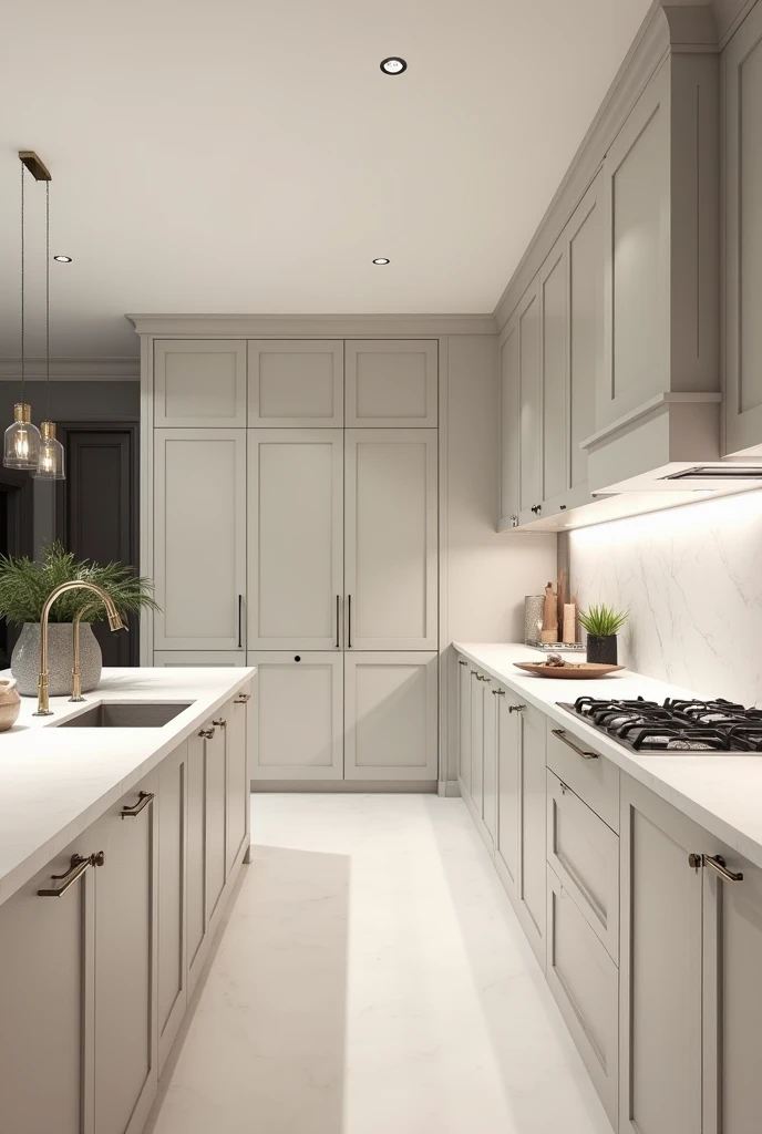My ideal kitchen is spacious with neutral colors, with a long island and large cupboards