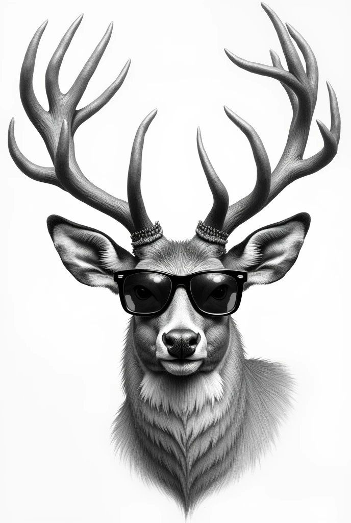 drawing of a deer head with sunglasses and larger antlers