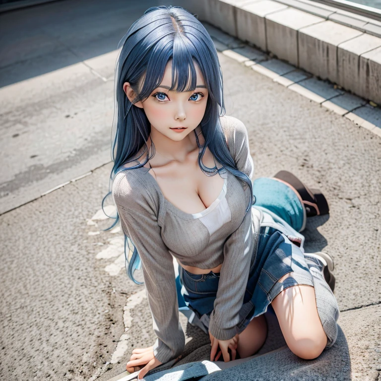 anime Girl with blue hair and black pants sitting on the ground, seductive anime girl, Anime cute art style, Smooth anime CG art, Attractive anime girl, Beautiful blue haired girl, Highest rated on pixiv, Girl with blue hair, anime girl with teal hair, Detailed anime character art, Digital anime illustration, Clean and detailed anime art, beautiful anime girl, digital animation art detailed face, cute face, ((masterpiece)), (Highest quality))), (Character design sheet, National costume, same characters, front, ~ Side, return), figure, 1 girl, whole body, Silver Hair, eyes hair, Beautiful Eyes, Princess Cut, Environmental change scene, Short skirt, Shyness, woman, girl, Are standing, Gothic Lolita, vtuber, Chartern Betarola, (simple returnground, white returnground: 1.3) ( masterpiece:1.2), (Highest quality:1.3)There is a woman，she has long hair，Wearing a white dress，There are two photos, White-haired god, Fate-like anime style/overnight, anime girl squatting, hyper Realistic animation, Anime computer graphics style, real life anime girls, Azure Lane style, Achgau, Produced by Anime Painter Studio, Anime computer graphics, Anime Girls Cosplay, Realistic animation