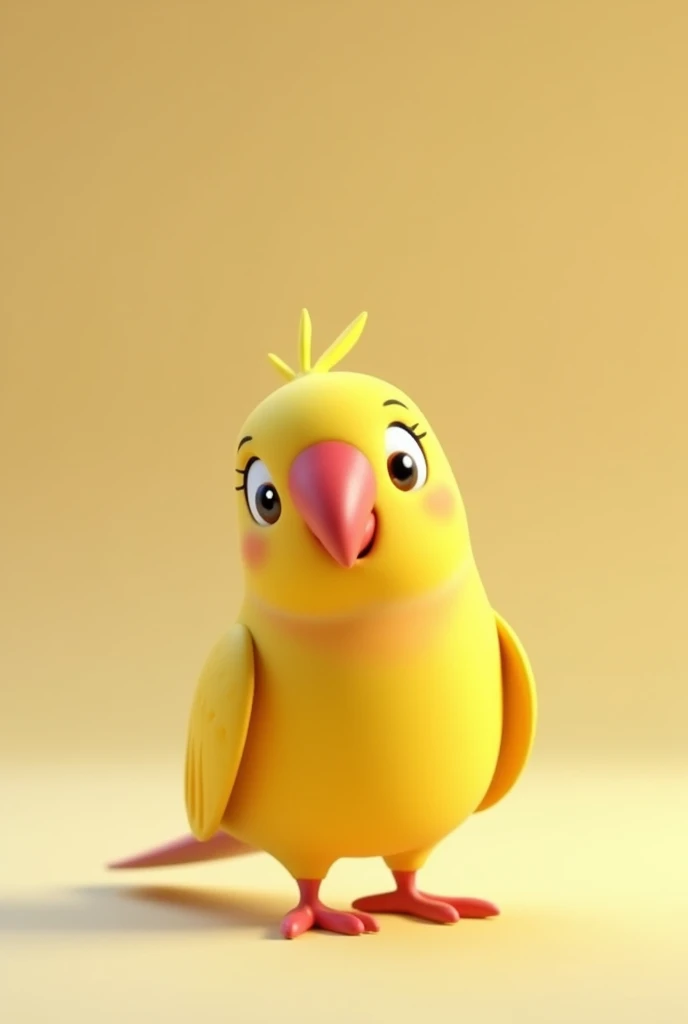 3D animation, little yellow bird with a red beak, of the Ring Neck Psitaculla krameri species, image with neutral background