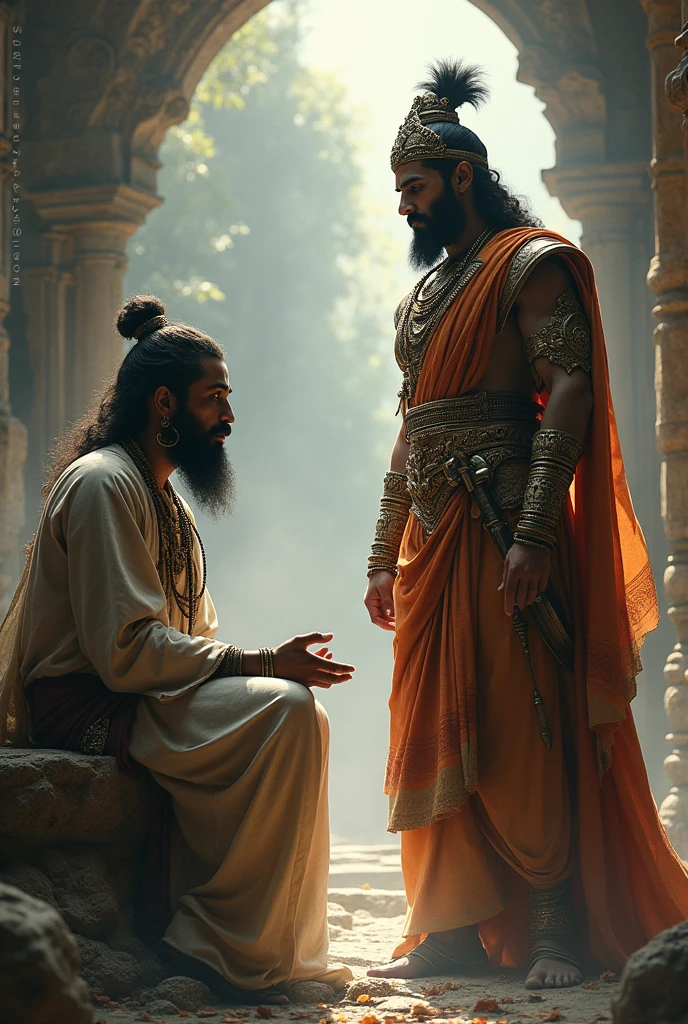 छवि संकेत: देवता विक्रमादित्य से पूछते हुए, पुरुष और देवता आपस मे बात करते हुए| विक्रमादित्य का आत्मविश्वासपूर्ण उत्तर देते हुए।