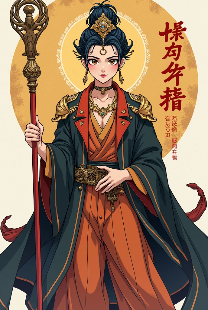 'Rebel Buddh', cover sayimg Rebel Buddha, Text saying " Rebel Buddha", Title saying "Rebel Buddha", Buddha,age adult, majestic, luxurious clothing, rebellious, cheeky, smart, staff, anime, novel cover