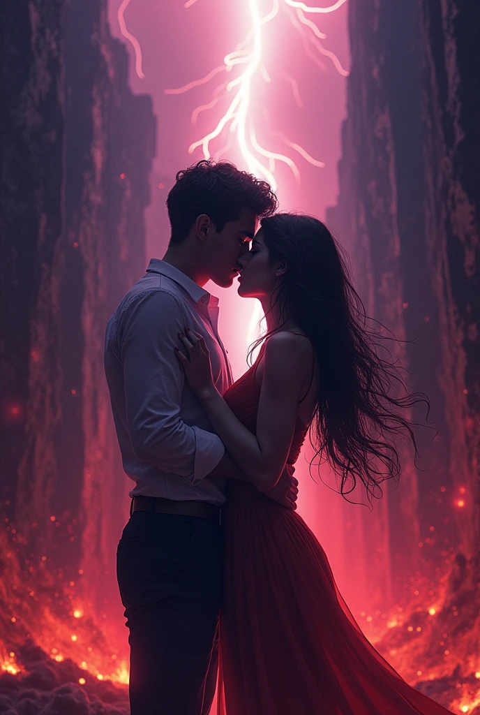 Create a cover for book named endless us. Theme is light pink black or rose red black. A couple would be there as shadow only. Man is young, beardless, hair till jaw. Girl hair till her hips, curly. Both beautiful should look like indian prince and princess. Shadowed. Theme dark red like rose and black. Warmer.