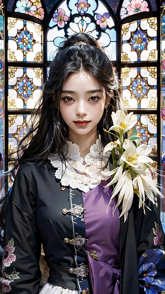 masterpiece, best quality, ultra detailed, insanely detailed, exquisite, beautiful, 8K,肩に白い鳥
, happy, field of flowers, sky, smiling, laughing, in the field of flowers, in the flower garden, in the clouds, with a full moon, with a rainbow, blue sky and shining lights, with a flower, with a castle, beautiful, fantasy, intense closeup shot, on right