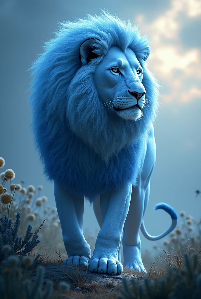 I want a lion with a shade of blue, but only a little
