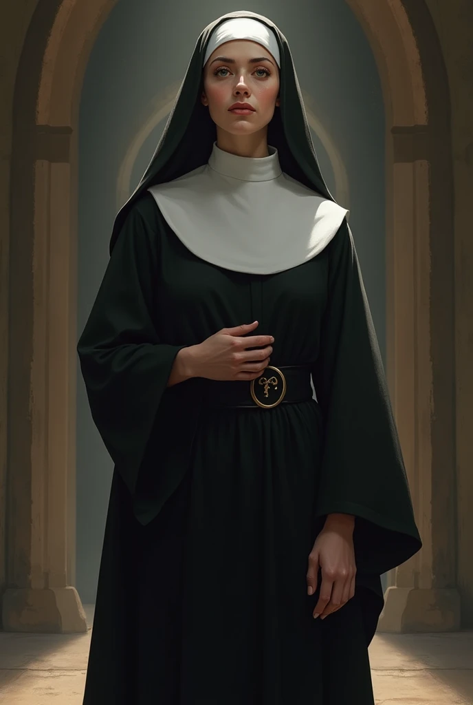 Make a drawing that represents the image of the nun from today with rights , based on the word virtuous for our society