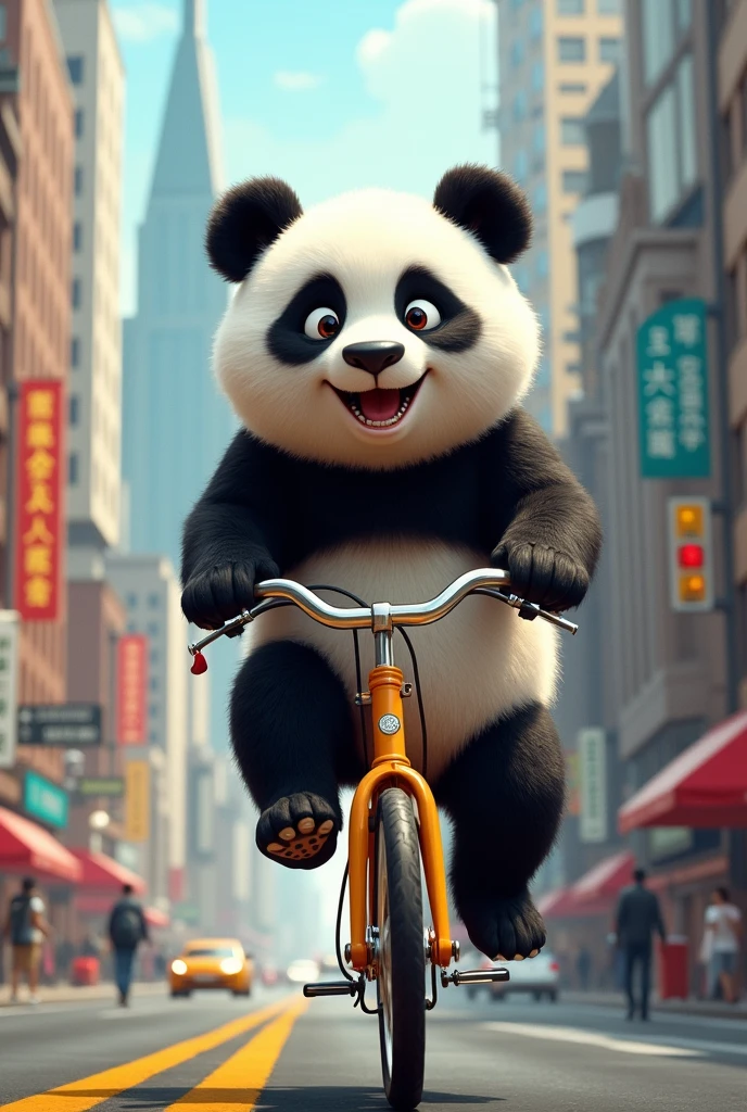 Panda on cycle in city