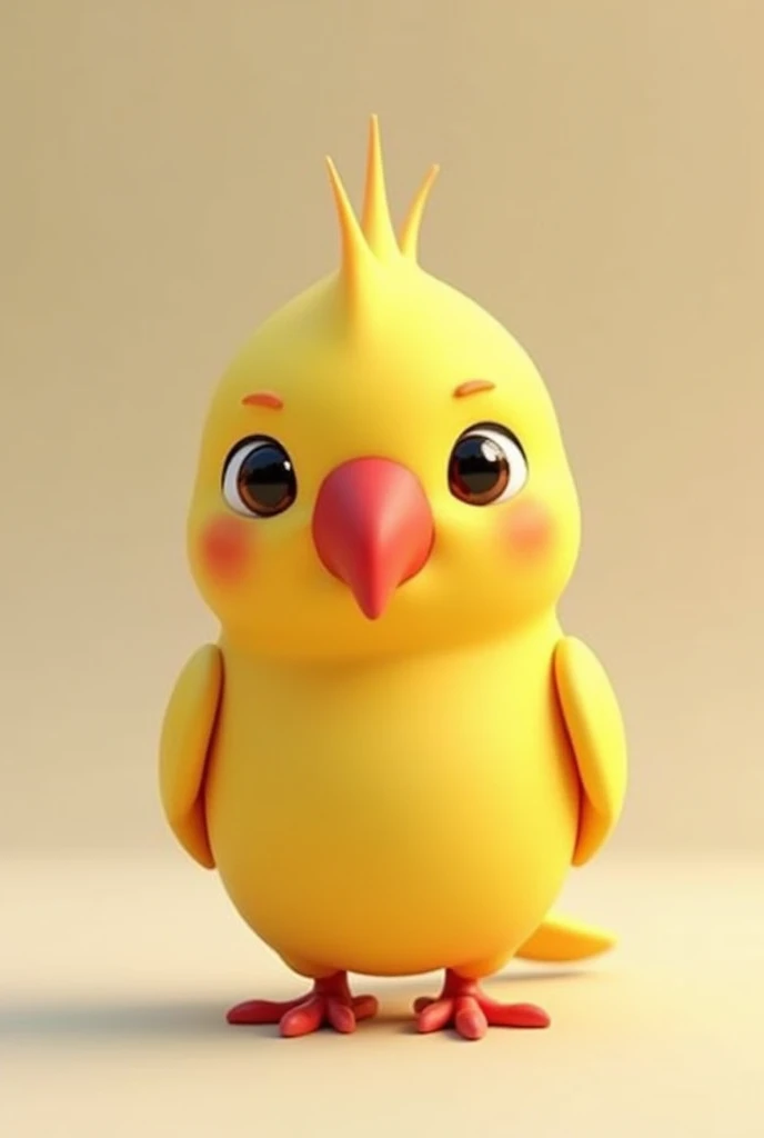 3D animation, little yellow bird with a red beak, of the Ring Neck Psitaculla krameri species, image with neutral background