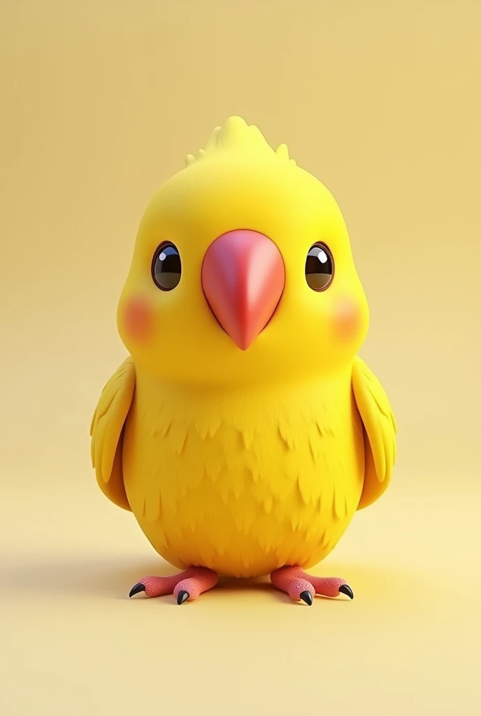 3D animation, little yellow bird with a red beak, of the Ring Neck Psitaculla krameri species, image with neutral background