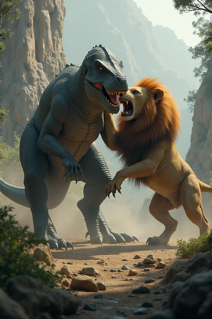  Dinosaur vs lion fighting 