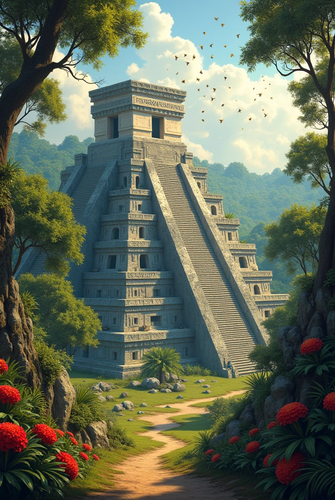 Pyramid Tikal (The great jaguar) Honey, bee, flores, Slogan "Honey of eternal spring"