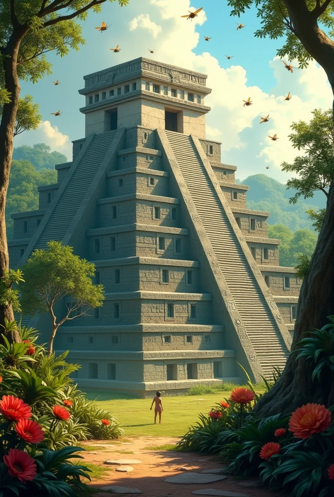 Pyramid Tikal (The great jaguar) Honey, bee, flores, Slogan "Honey of eternal spring"