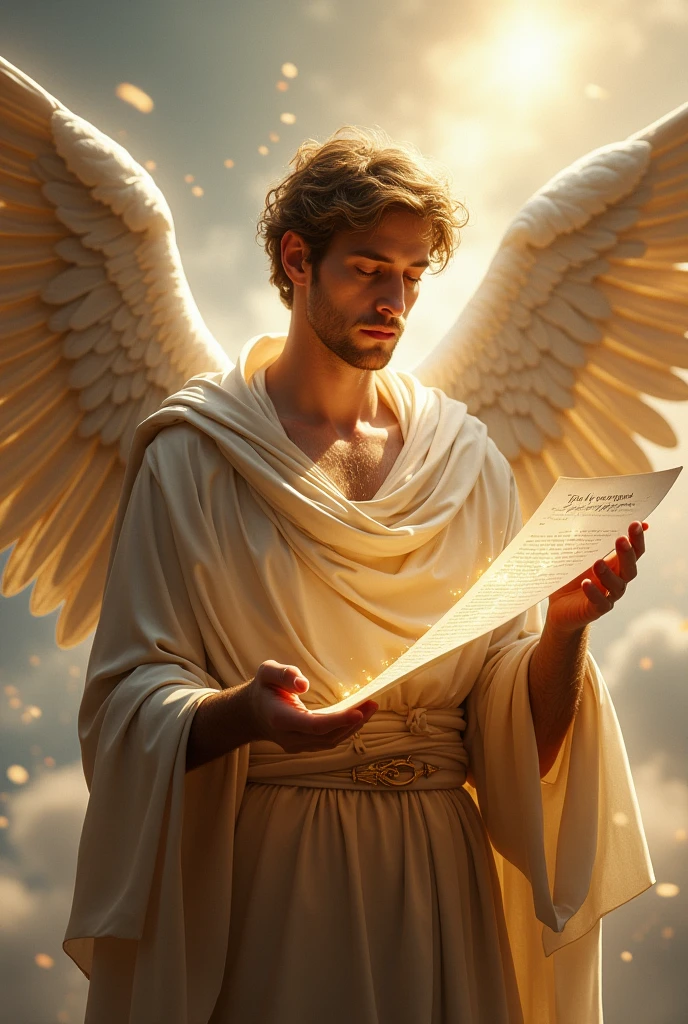 Male being Angels with a paper in hand
