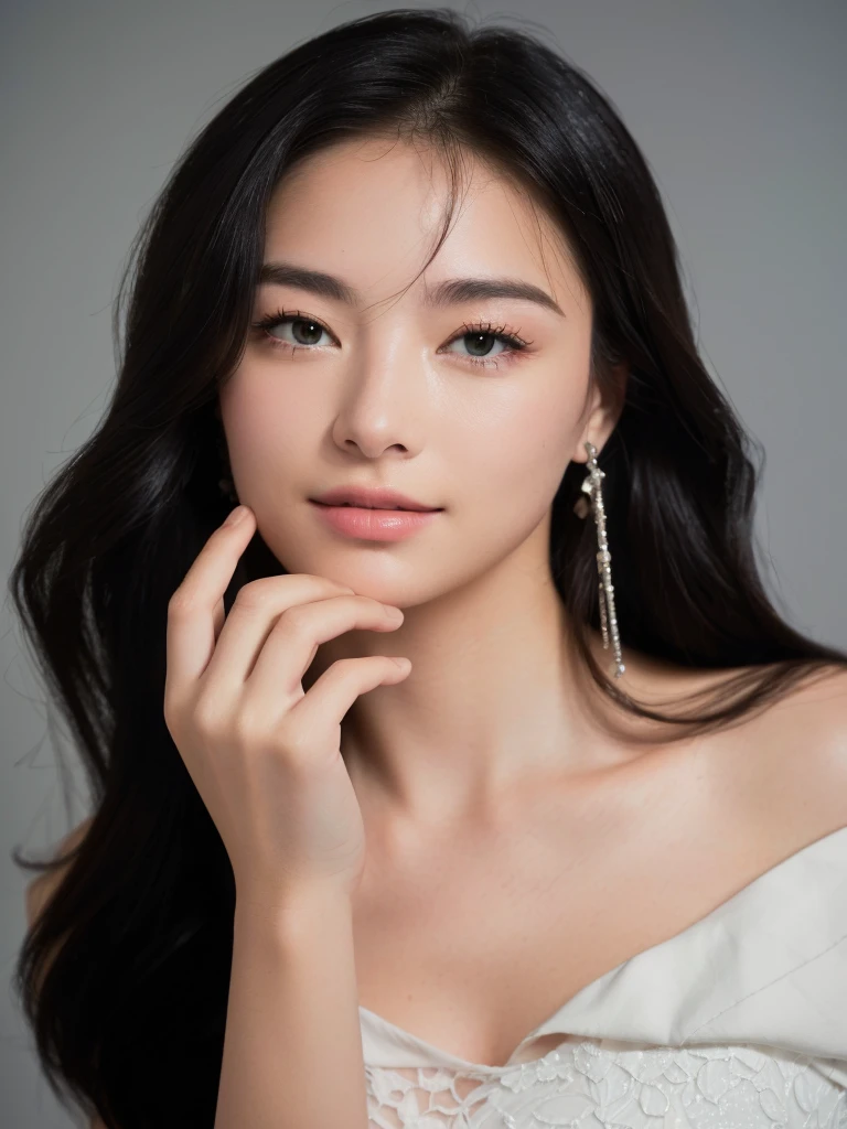 (Canon RF85mm f./1.2), (8k, Photos brutes, Meilleure qualité, chef-d&#39;œuvre), (Réaliste, photograph Réaliste), travail de grande qualité, Réaliste works, Graphiques super premium, Fonctionne CG haute définition 8K, Graphiques de haute qualité, Œuvres CG haute définition et exquises, 10x pixels, (Détails ultra-fins), (Détails techniques avancés), effets photo réalistes, (effet de lumière intérieure), (lumière douce et naturelle), (Effet de lumière), ultra haute résolution, Belle fille détaillée, Yeux et visage très détaillés, chef-d&#39;œuvre, peau claire, Beauté brumeuse, Soin du visage très détaillé, (Beaux yeux détaillés), structure cutanée détaillée, Anatomie parfaite, ((silhouette parfaite)), Beau corps entier détaillé, Visage délicat, corps exquis, clavicule fine, Belles lèvres, Derrière la douceur, adorable, ((taille fine)), (seins moyens, Seins bombés, seins croustillants), ((clivage)), (Look séduisant, des yeux émouvants, yeux brillants, Des yeux beaux et clairs), (cheveux longs en désordre bouffants), (lèvres brillantes), ((sourire heureux)) ((Expression enchantée)), apparence séduisante, ((Une robe violet clair en dentelle fine et douce extrêmement détaillée)), ((collier, des boucles d&#39;oreilles), ((vue sur la chambre à coucher)), ((minuit)), Rendu basé sur la physique, ((Pose mignonne))