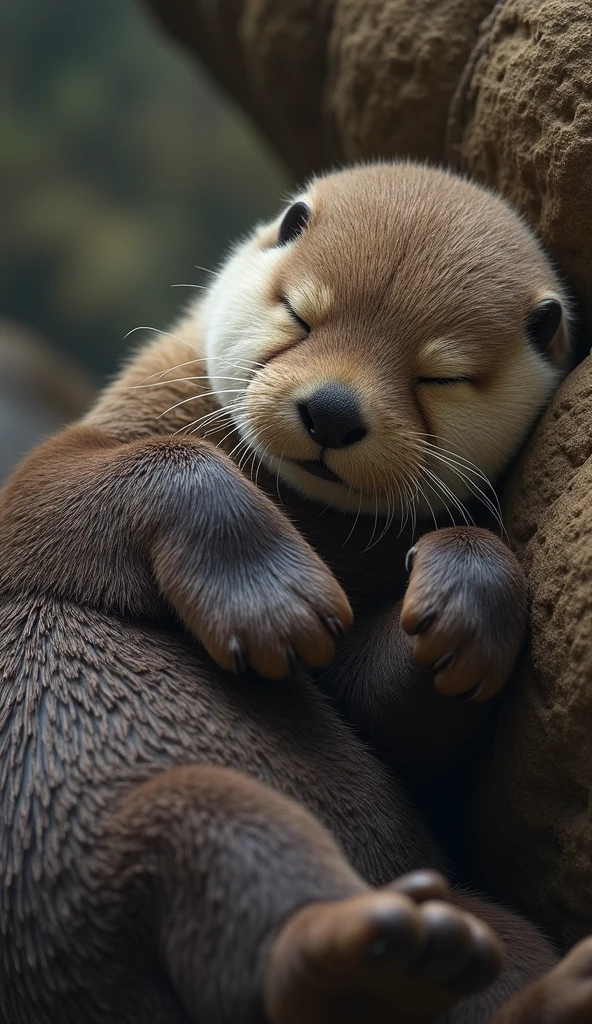 fantasy head shot of adorable (fluffy, feral otter), (detailed  face, closed eyes ), (solo focus:1.2), sleeping,snuggling, wrapped in silk blanket, bed,  bright theme white dreamy soft lighting, (animal:0.8), (fluffy detailed body fur:1.1), paws, masterpiece, highres, by Jeremy Lipking, by Antonio J Manzanedo, (by Alphonse Mucha:0.5)  , (adorable, smirk, lovely:1.1),