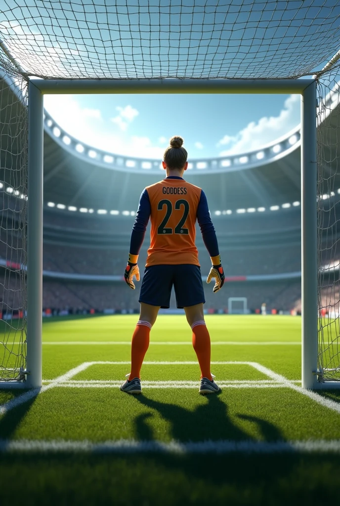 Soccer goalkeeper with the name goddess on his back and number 22