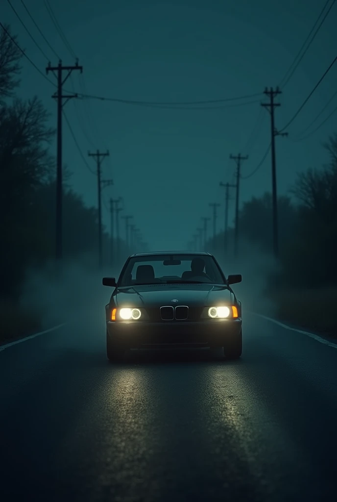 a scary story youtube thumbnail of a man driving a car at night on a deserted street, realistic, spooky, 4k -- landscape 