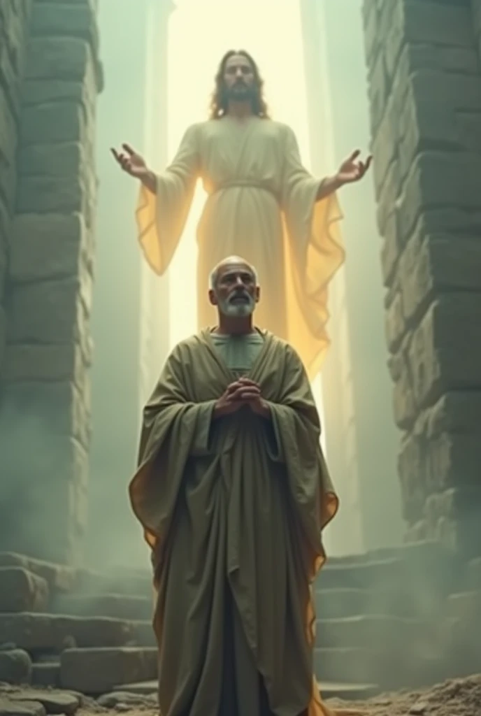 a man with Jesus behind him