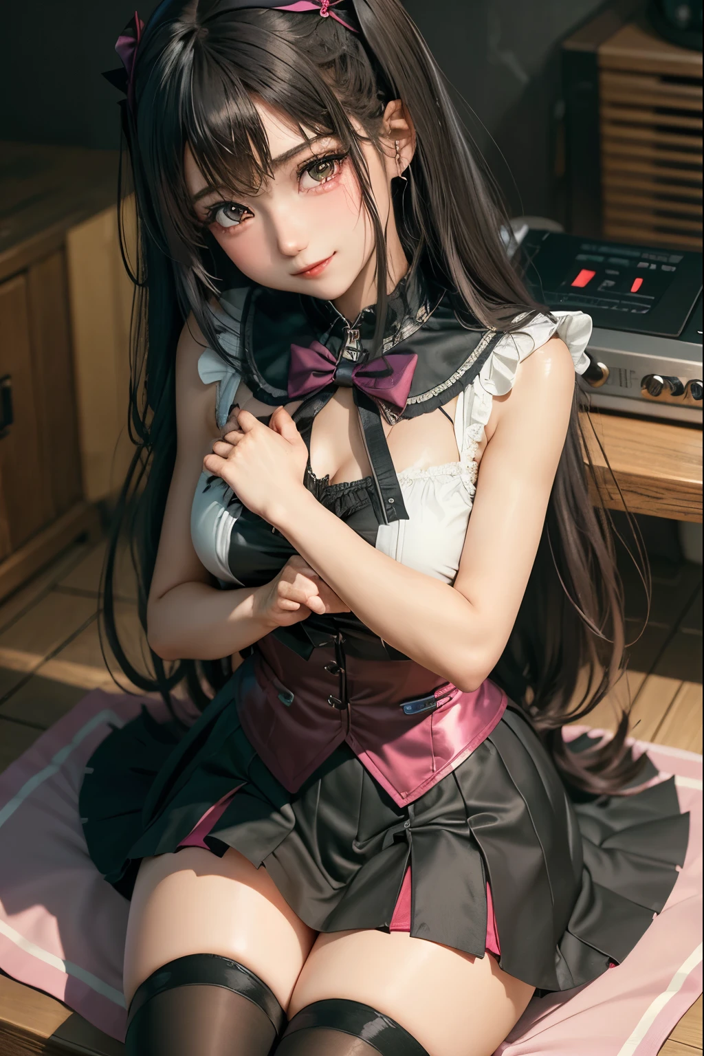 high school girlブレザー、high school girl、Red checked skirt、JK Style、Jacket、smile、garter、Knee socks、Panty stocking、Otherworldly beauty、Really cute、boredom、Extraordinary beauty、Dark black eyeshadow、sorrow、Good skin radiance、Long Hair Straight Hair、Dark Gothic Makeup、暗いsmile、Beautiful woman、Stained Glass Background、On the table、Highest quality、5 reference books、Sweat glistens on my chest、Sweat glistens on my face、Thigh sweat、sweating、Black frill East size Regular size、Dark pink hair、2、Sweat on your thighs、Sweat a lot and become sticky。、My thighs are sticky and shiny、Sweating on thighs and chest、Small breasts、Slightly slim、Sweating all over the body、Ah, I play the synthesizer.、sit and play an instrument、Thin legs、Two people、Lesbian couple、hug、私の女友達はReally cute顔をしている、My female friend has a very beautiful face.、Do lesbian play、Super straight hair、Extremely fair skin、Synthesizer playing、Sexy expression、sit at a synthesizer、The expression of someone who is trying to hold back from masturbating、Panting expression、