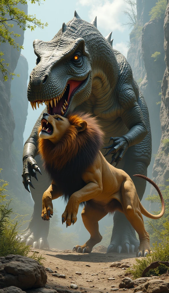 Dinosaur vs lion fighting dinosaur won lion down