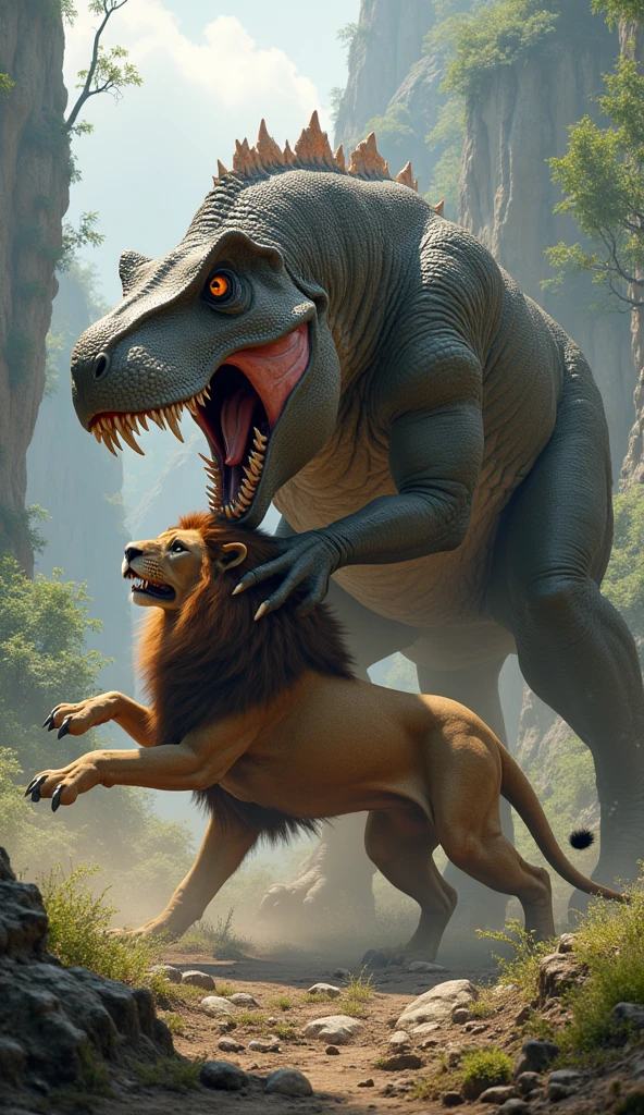 Dinosaur vs lion fighting dinosaur won lion down