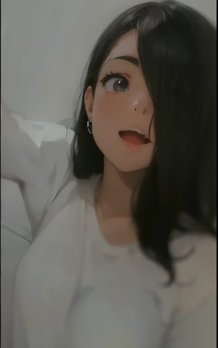 anime happy beautiful girl , Black hair, black eyes, white skin