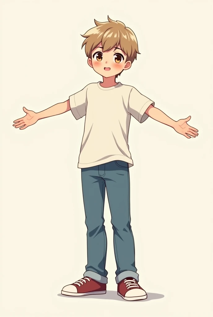 Anime boy in casual clothes with arms open sideways