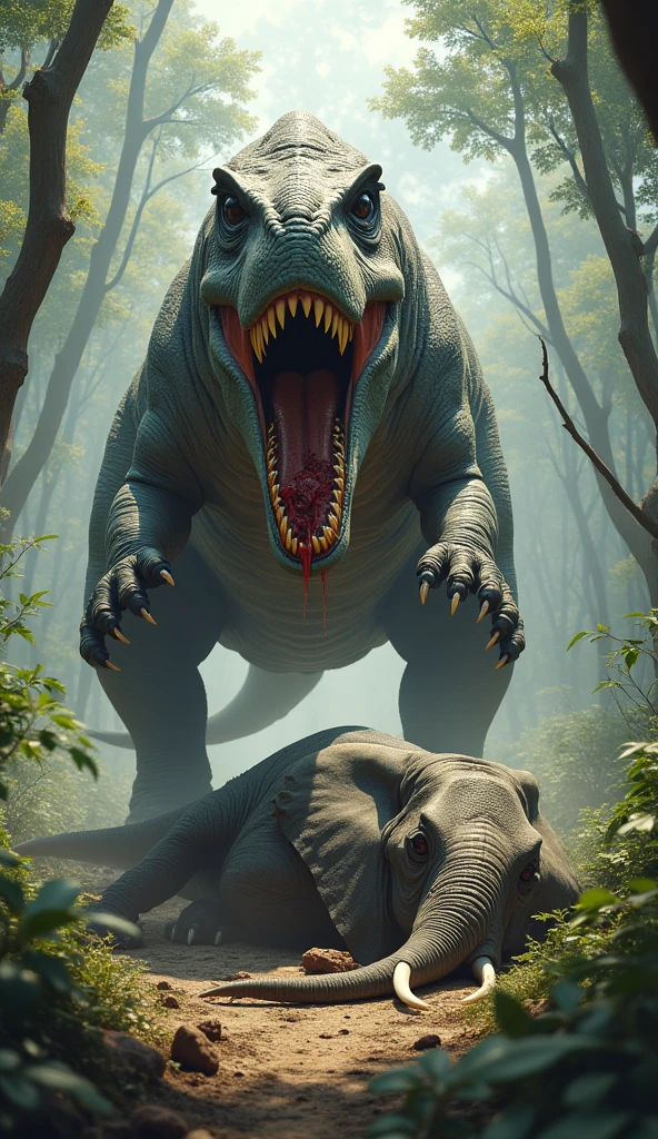 Dinosaur vs elephant fighting dinosaur won elephant down