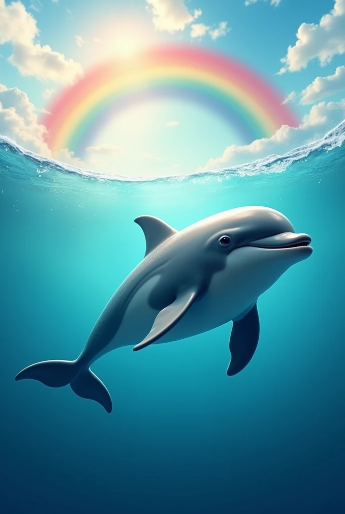 A realistic dolphin and rainbow