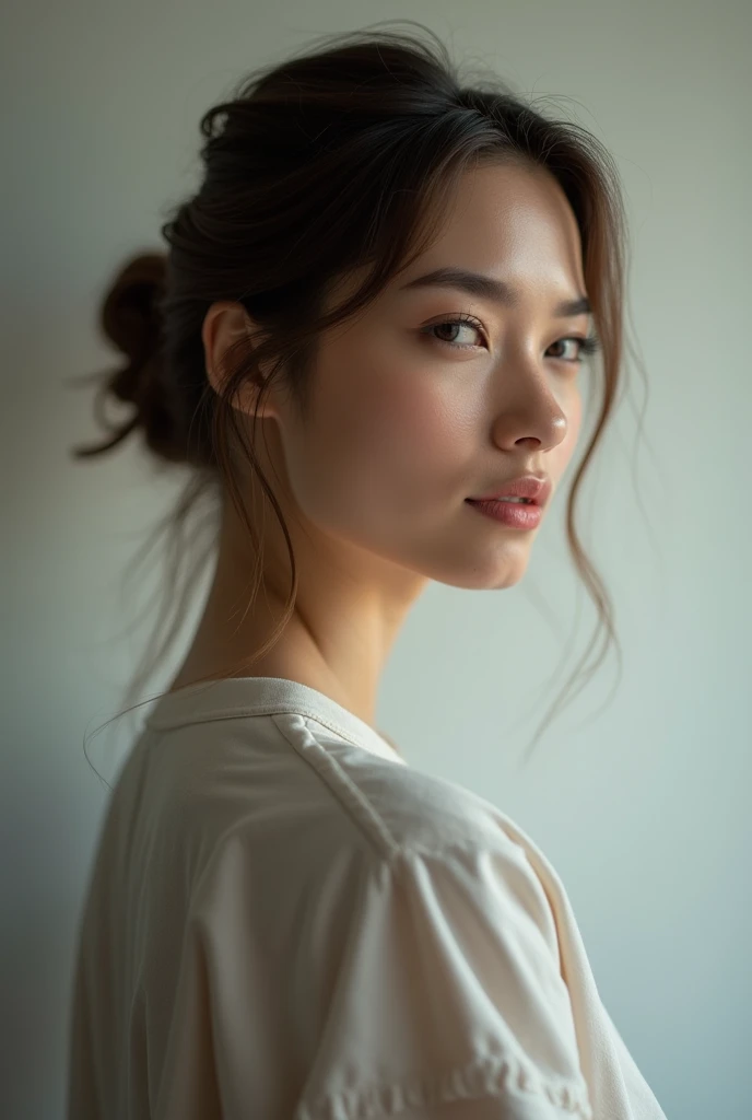 Female psychologist mental health professional beautiful woman with a minimal touch of feminine sensuality without being daring or striking seen from behind looking sideways