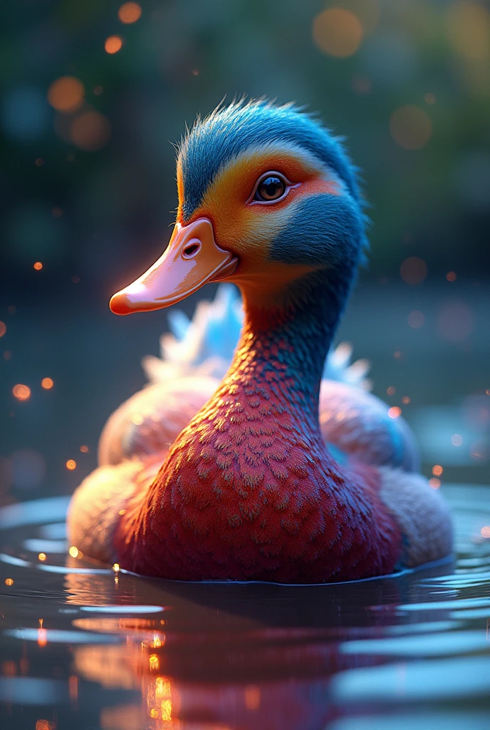 Beautiful duck, bright colors, sparkling