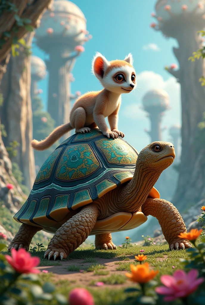 Turtle and lemur above