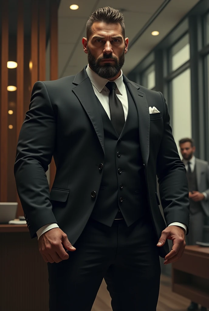Suit black socks dad big dick muscle beard masculine office sexy abs