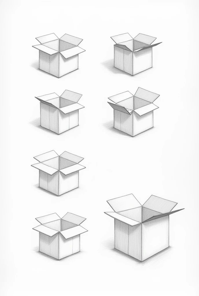 I want a pencil drawing of a Sequence of how to open a box