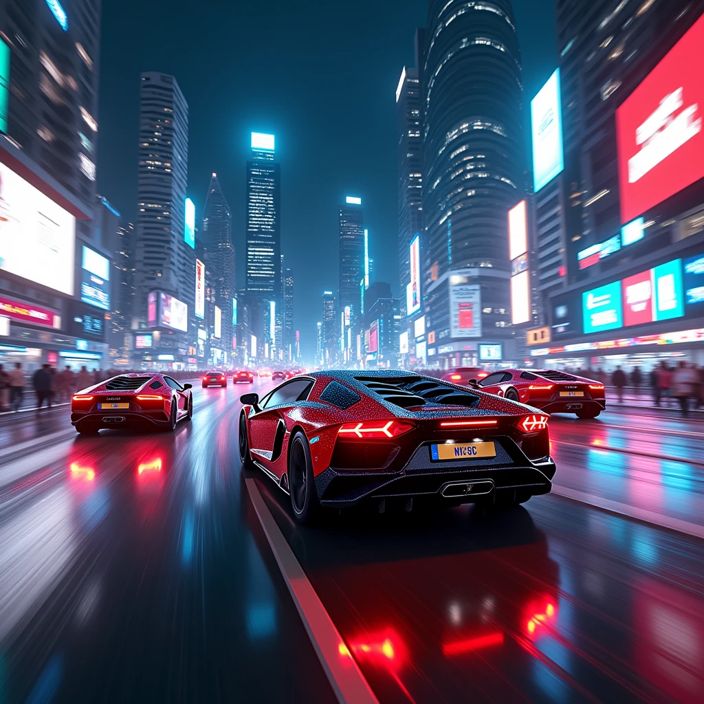 city nigth wrigth ligths super cars passin away ultra realistic