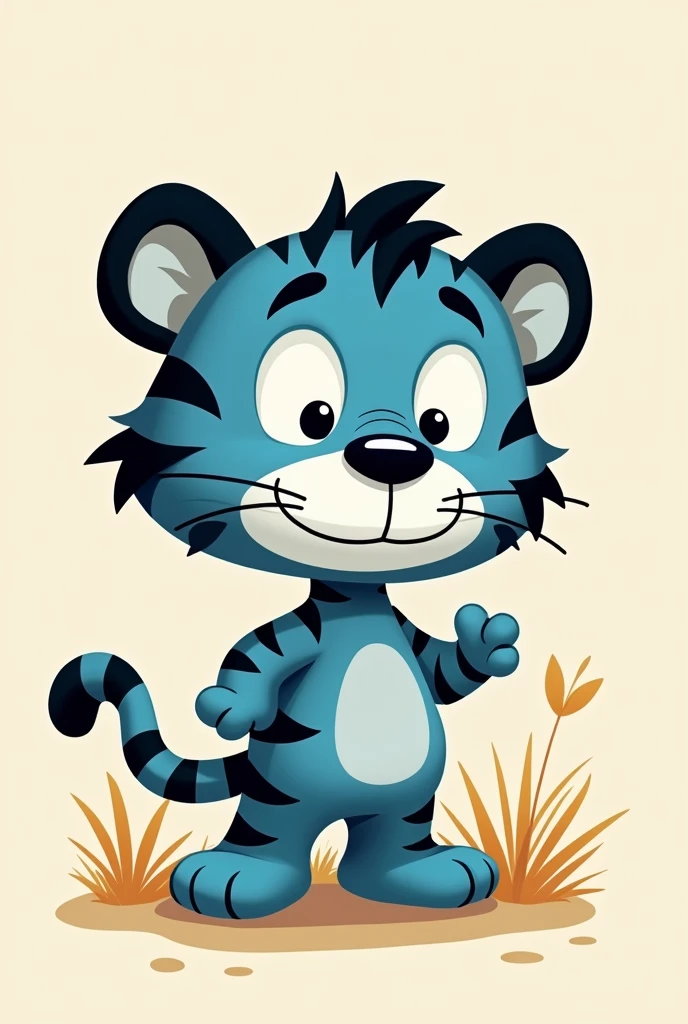 Create a tiger with a color palette of black, blue and gray, snoopy style