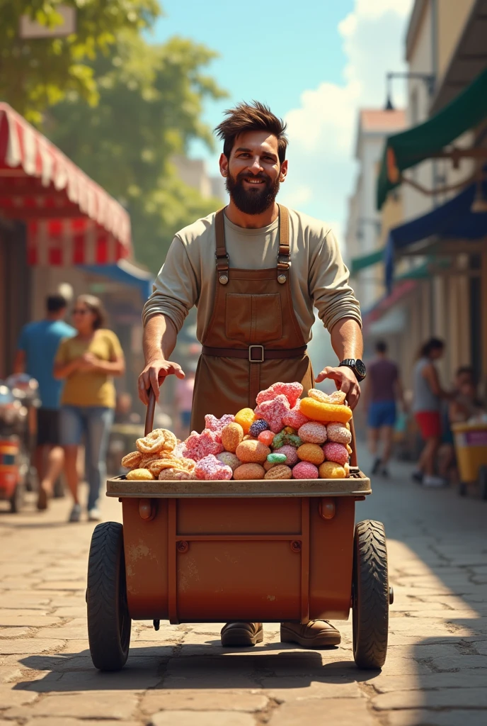 Messi as a sweet seller beside the road