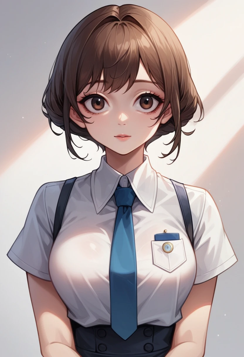 there is a woman wearing a tie and a white shirt, with short hair, beautiful south korean woman, korean girl, sun yunjoo, cute korean actress, gorgeous young korean woman, lee ji-eun, lee ji - eun, xintong chen, neat hair with bangs, short brown hair with bangs, beautiful young korean woman, heonhwa choe