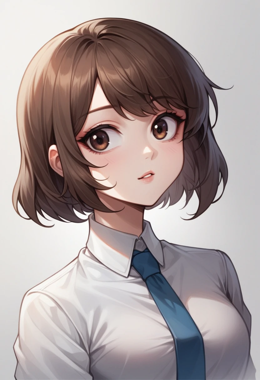 there is a woman wearing a tie and a white shirt, with short hair, beautiful south korean woman, korean girl, sun yunjoo, cute korean actress, gorgeous young korean woman, lee ji-eun, lee ji - eun, xintong chen, neat hair with bangs, short brown hair with bangs, beautiful young korean woman, heonhwa choe
