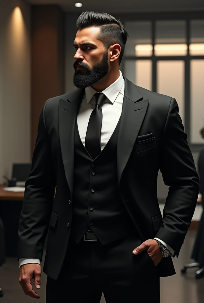 East Asian suit black socks dad big dick muscle beard masculine office sexy abs