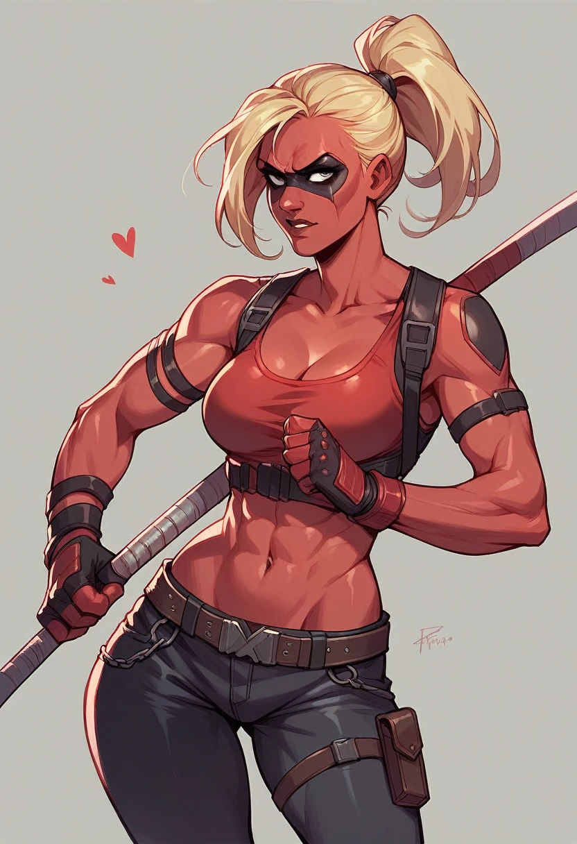 Deadpool, 1girl, blonde ponytail