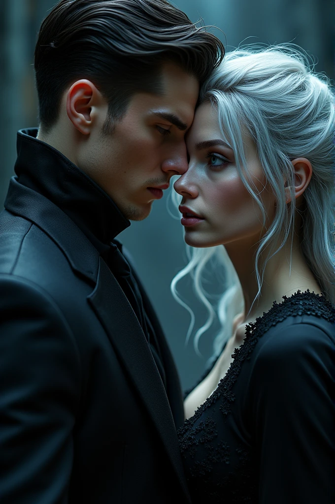 Sexual lustful Raven Lucian, at 25, is a strikingly handsome man with piercing red eyes that burn with an inner fire. He sports impeccably tailored dark suits that accentuate his sharp, defined features. His neatly trimmed dark hair complements his constant, unsettling smirk. With a smooth, chilling voice, he exudes both youthful elegance and a menacing edge. And Edura's face is a portrait of both elegance and sorrow. Her skin, though pale from days of confinement, retains a delicate fairness that hints at her once-cherished beauty. High cheekbones and a finely shaped jawline give her face a refined structure, softened by a look of weariness and quiet strength. Her eyes are strikingly blue, like deep, tranquil lakes, reflecting both her inner turmoil and an enduring spirit. They hold a weariness that comes from her suffering but are also sharp with a flicker of determination. They seem to search the shadows of her predicament, constantly assessing and planning her next move. Her silver hair, though once radiant, now falls in disarray around her shoulders. The strands, which should have shimmered with a luminous sheen, are now tangled and dulled by neglect. The silver color still catches the faint light, giving her an almost ethereal glow Book cover In
Lingerie