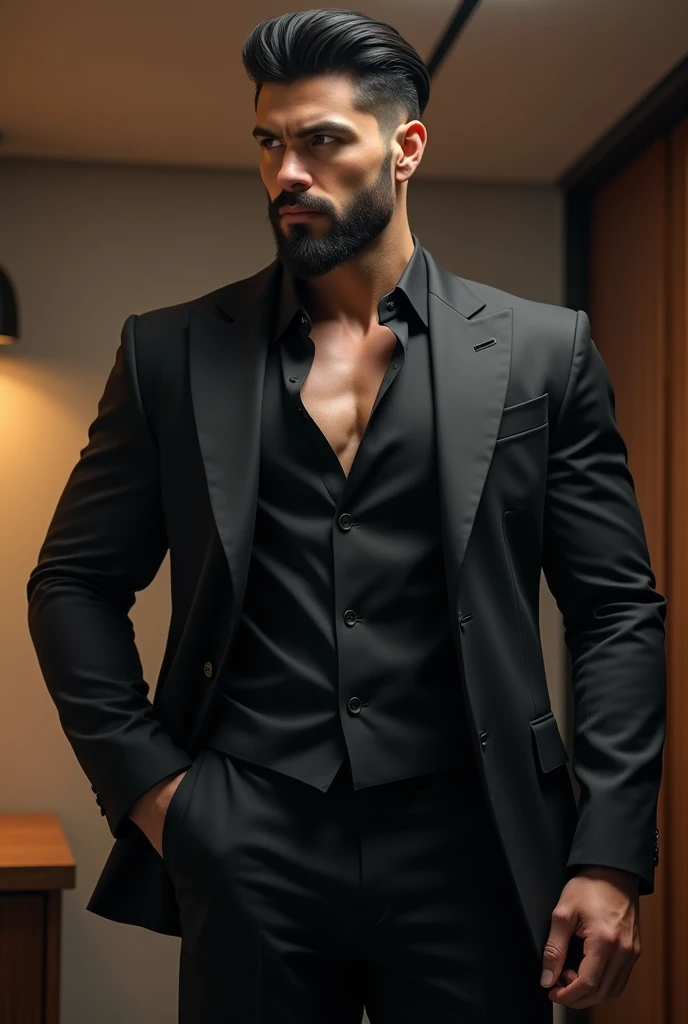 East Asian suit black socks dad big dick muscle beard masculine office sexy abs