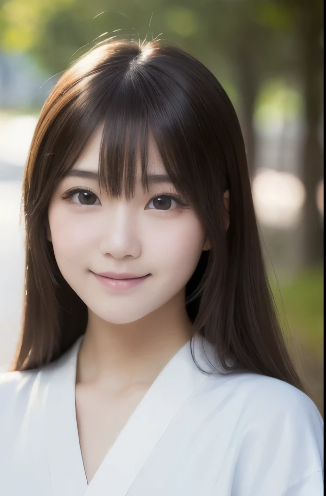 best quality, face focus, soft light, ultra high res, (photorealistic:1.4), RAW photo,(Shinozaki Ai), (fair skin), (kawaii),
1 Japanese girl, solo, cute, smile, (pupil, lights in the eyes), detailed beautiful face, Medium-sized breasts,(high resolution detail of human skin texture),(long hair),(portrait), upper body, white traditional kimono