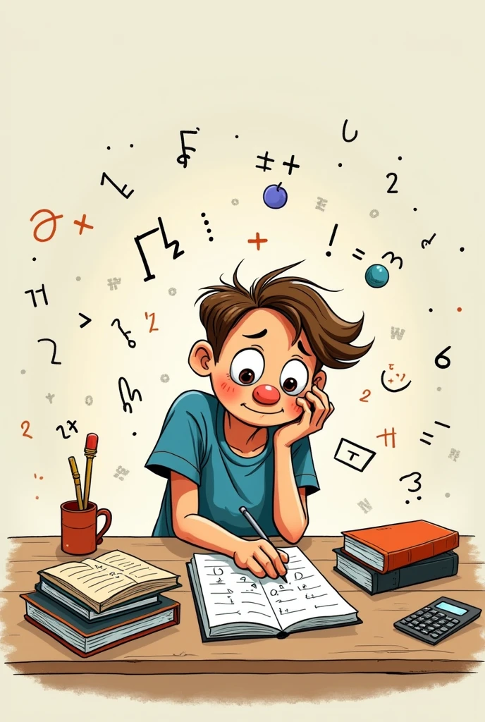 On a table, a cartoon of a person doing the math