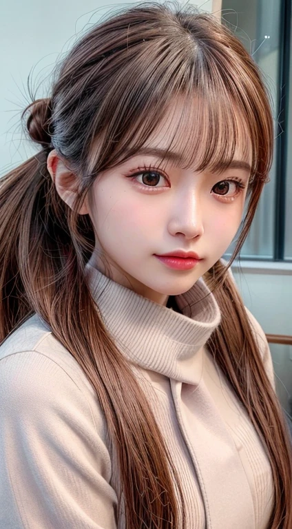 blush,Long hair ponytail,A big ribbon in her hair,(8k, RAW Photos, Highest quality, The pieces fly:1.2), (reality, Realistic:1.4), (非常に詳細な8k壁紙), Sharp focus, Depth of written border, Cinema Lighting, Soft Light, Detailed beauty eyes,Shiny and smooth light brown ponytail, Asymmetrical bangs, Glowing Skin, Highly detailed skin ,High resolution, Attention to detail, Detailed hairstyle, Detailed beauty face, Hyper Real, Perfect limbs, Perfect Anatomy ,1 Japanese girl,Famous Japanese Idols, Perfect female body,A shy smile,short eyelashes,double eyelid,Look straight here,Hairstyle: Ponytail,Attach a ribbon, office,Long ponytail hairstyles,Wear a scrunchie,Wearing a long coat,Street,Stand up straight and face me,The whole body becomes visible,winter,Warm clothes,look straight at me,Wear a scarf,It's snowing,European cityscape,Cobblestone Street,A European church can be seen in the background.,in front of a European church.,at night,The lights are shining,Small breasts