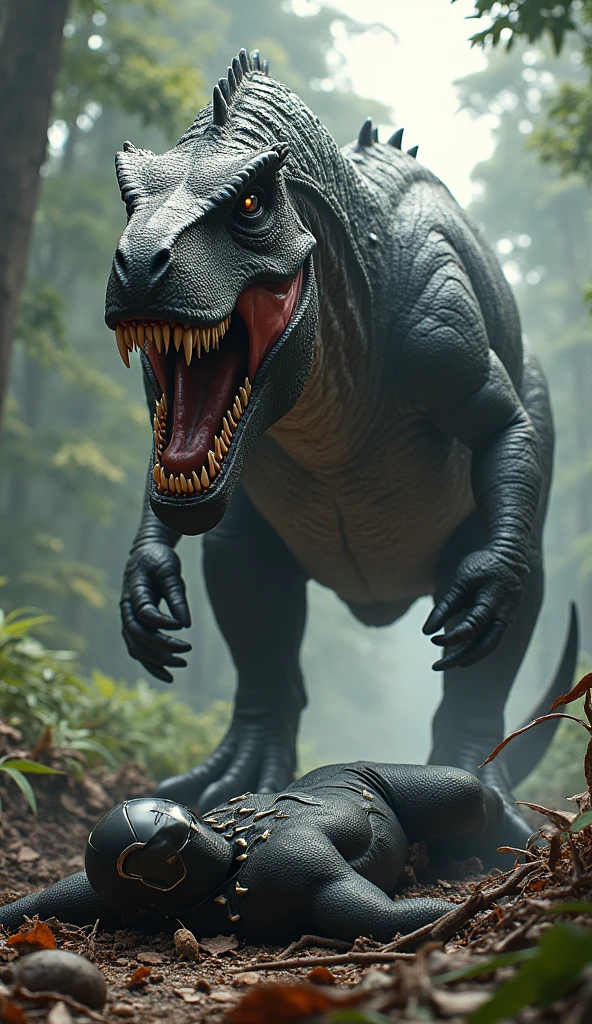 Dinosaur vs black panther fighting dinosaur won black panther down and die
