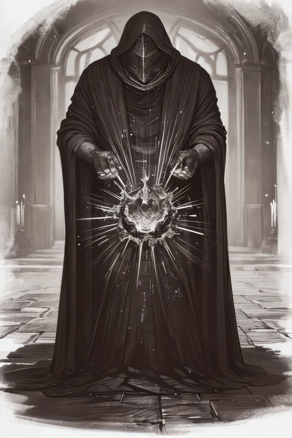 no people, Dark Souls drawing style,plague-stricken rat,Black and white image of the devil, dark soul concept art, dark soul concept, dark souls boss, Blood type monster,rotting flesh, Wearing a robe